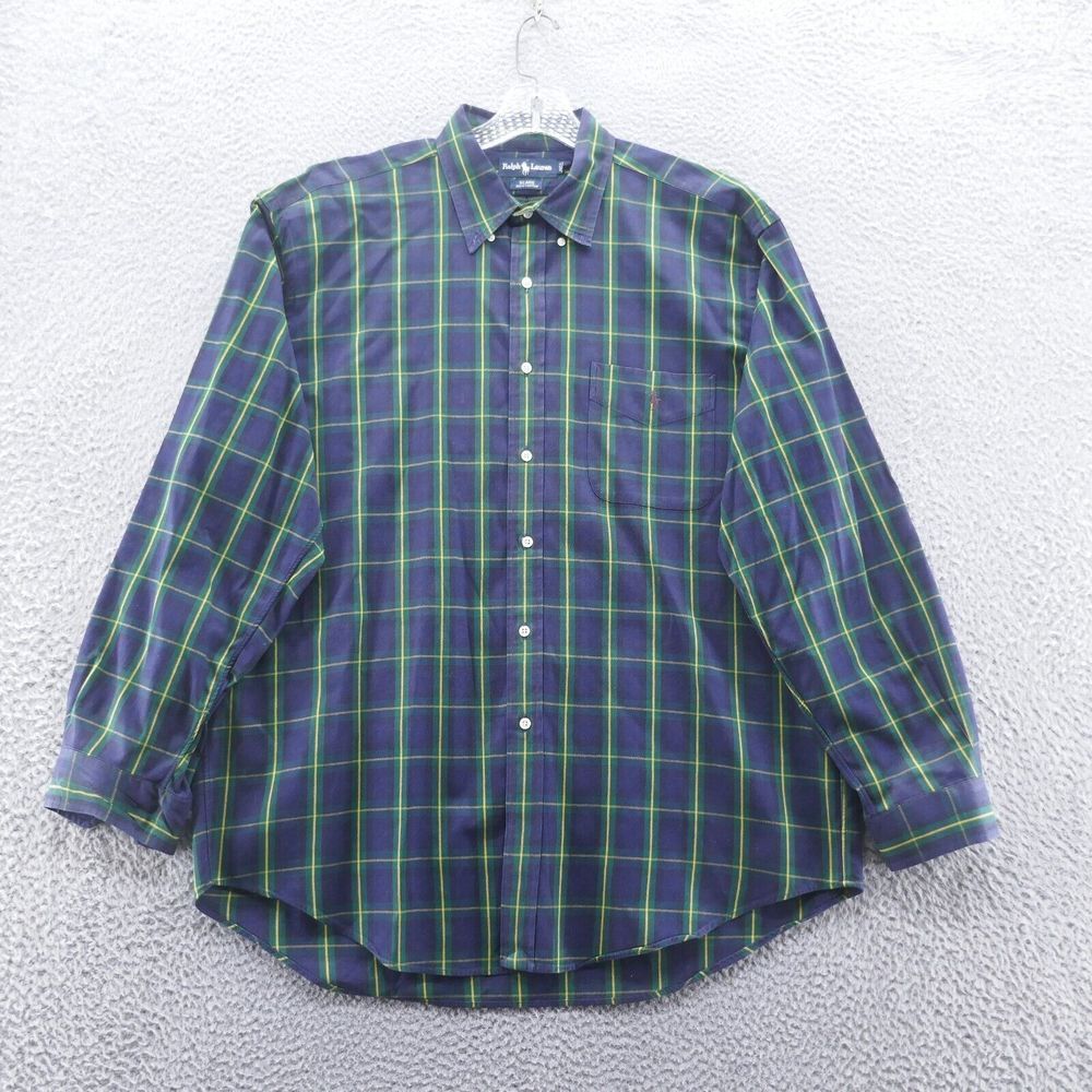 Ralph Lauren Mens Long Sleeve Button Down Shirt XL Blue Green Plaid Casual